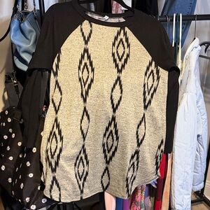 Chic Black and Gray Patterned Long Sleeve Women's Top